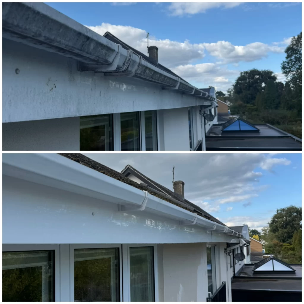 Fascia, soffit and UPVC cleaning in Cheshire by ProShine Pressure Washing, restoring bright white rooflines.
