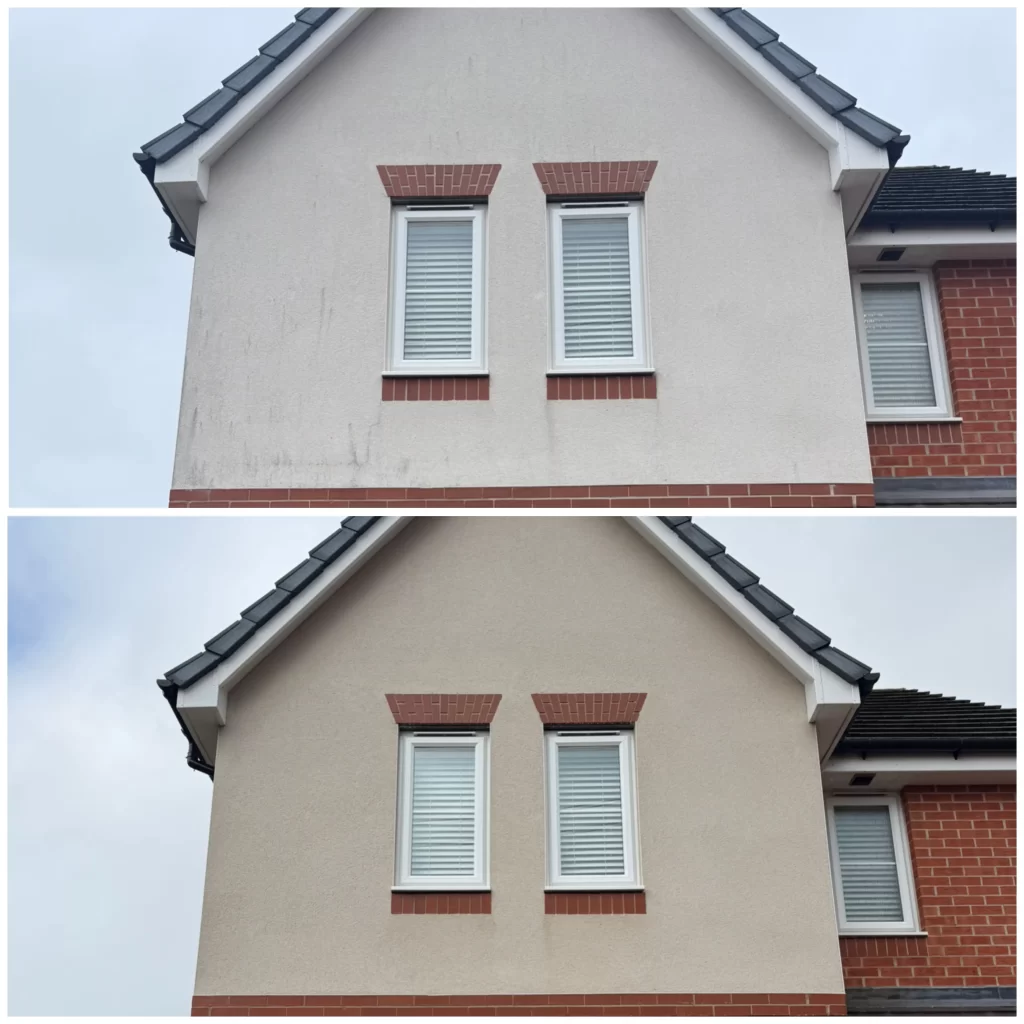 Render cleaning and softwash treatment in Manchester by ProShine Pressure Washing, removing algae and restoring a clean finish.